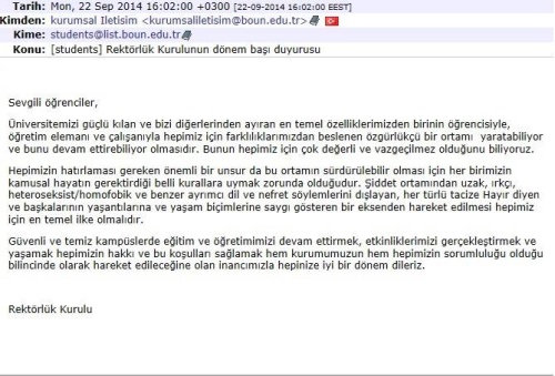 Haber | Boğaziçi Rektörlüğü’nden homofobiye karşı mesaj