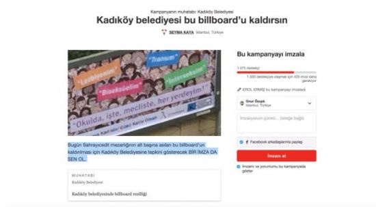 Haber | KADIKÖY BELEDİYESİ’NİN LGBTİ TEMALI BİLLBOARDLARINA KARŞI HOMOFOBİK KAMPANYA