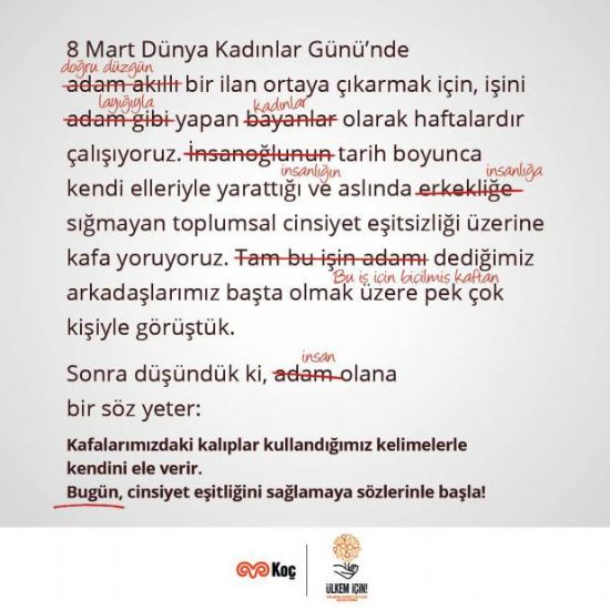 Haber | KOÇ HOLDİNG KADINLAR GÜNÜ MESAJINDA CİNSİYETÇİ ZİHNİYETE SAVAŞ AÇTI